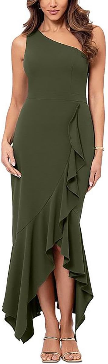 Xscape Womens Panel Hi Low Cocktail and Party Dress, Green, 16