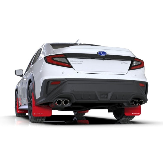 Rally Armor 22-25 Subaru WRX Red UR Mud Flap with White Logo - Durable Polyurethane Car Mud Guard