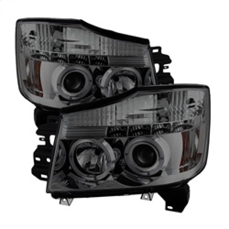 Spyder LED Halo Projector Headlights for Nissan Titan & Armada 2007-2014, Smoke Finish