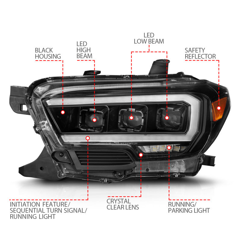ANZO 16-22 Toyota Tacoma SR/SR5 Full LED Projector Headlight Set with Light Bar and Sequential Turn Signals