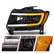 Load image into Gallery viewer, ANZO 11-13 Jeep Grand Cherokee Projector Headlights with Light Bar Switchback, Black Housing