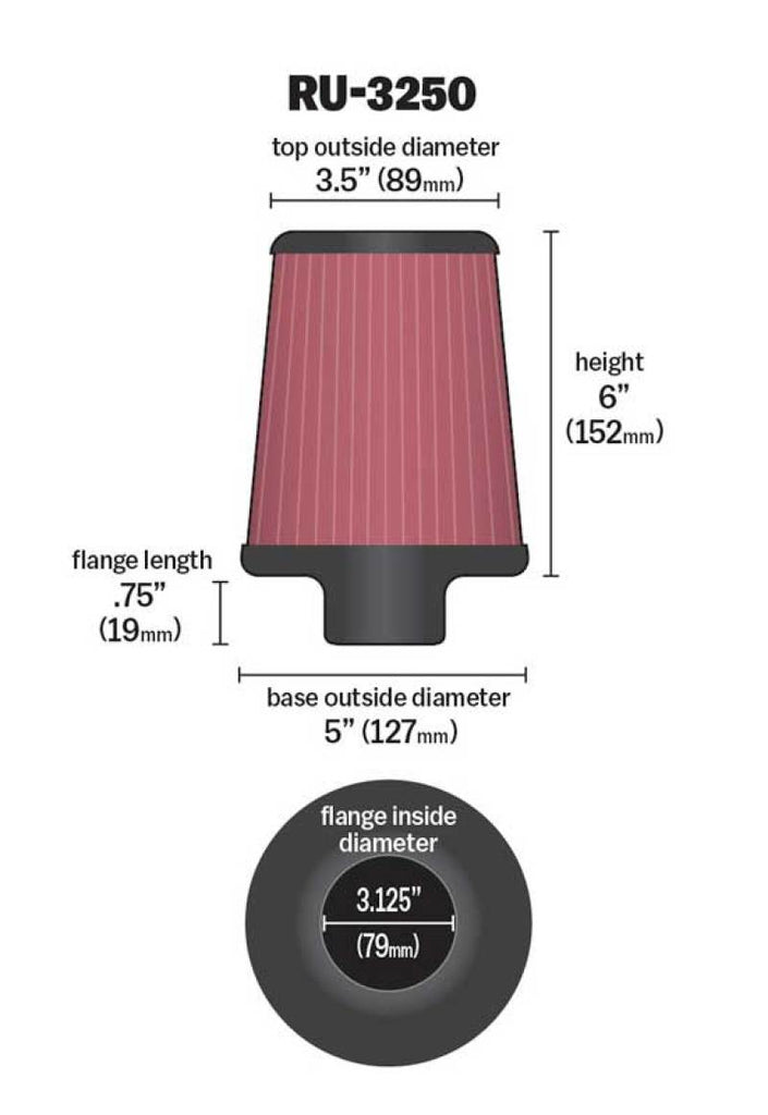 K&N Engineering Universal Tapered Air Filter Part Number: KNNU-3250 for Automotive and Equipment Applications