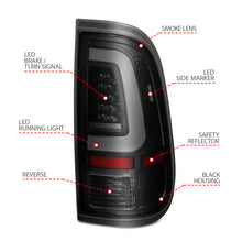 Load image into Gallery viewer, ANZO 2008-2016 Ford F-250 LED Tail Light Assembly with Light Bar, Black Housing and Smoke Lens
