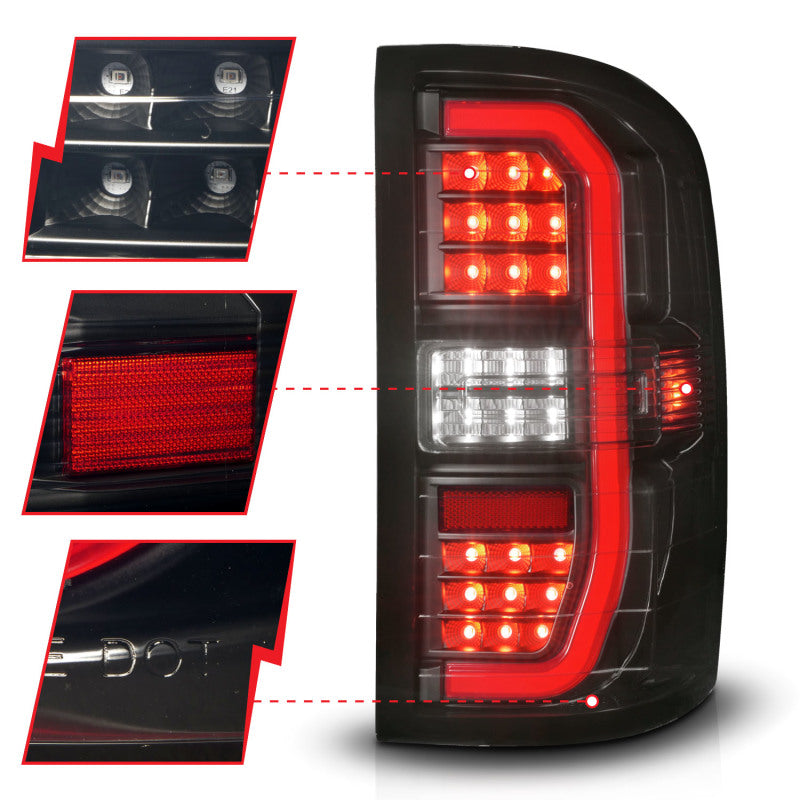 ANZO 14-18 GMC Sierra 1500 Full LED Taillights with Smoke Lens and Black Housing