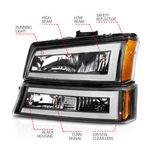 Load image into Gallery viewer, ANZO 2003-2006 Chevrolet Silverado 1500 Crystal Headlights with Light Bar, Black Housing and Clear Lens