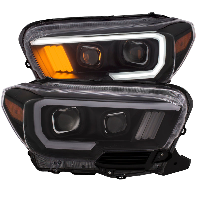 ANZO 2016-2017 Toyota Tacoma Projector Headlights with Plank Style Black Finish and Amber Lens