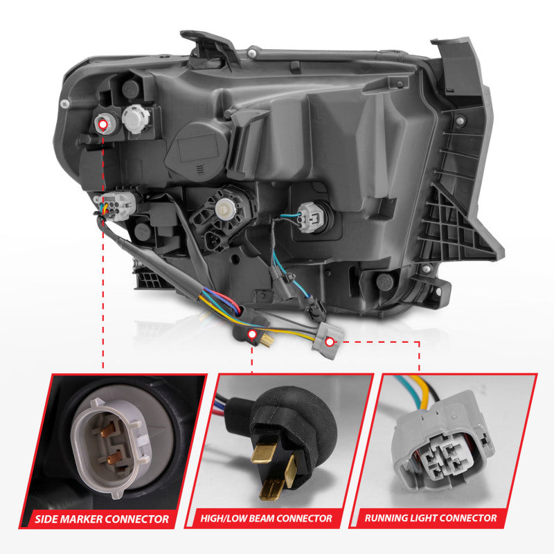 ANZO 14-21 Toyota Tundra LED Crystal Headlights with Switchback and DRL – Black Housing