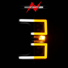 Load image into Gallery viewer, ANZO 17-19 Ford F-250/350/450 Super Duty LED Projector Headlights with Light Bar, Switchback, Black Housing, Clear Lens - Pair