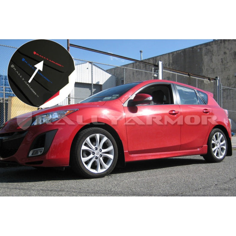 Rally Armor UR Series Mud Flap for Mazda 3 2010-2013 with Red Logo, Black Polyurethane