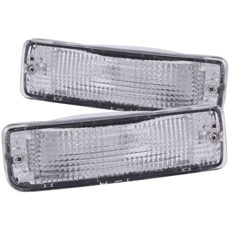 ANZO 1989-1995 Toyota Pickup Euro Parking Lights with Clear Lenses, Chrome Housing, and Amber Reflectors