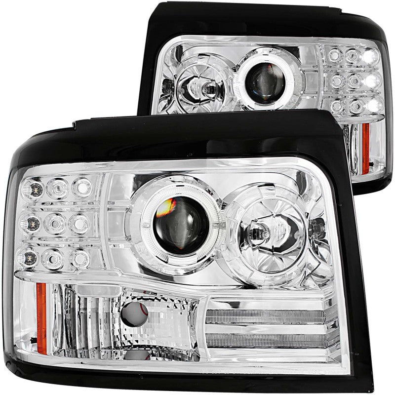 ANZO 1992-1996 Ford F-150 Projector Headlights with Halo, Chrome Housing, and Side Marker Lights