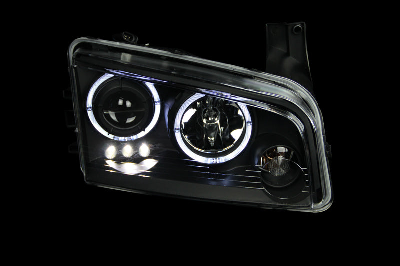 ANZO 2006-2010 Dodge Charger Projector Headlights with Halo, Black Housing, Clear Lens – Pair