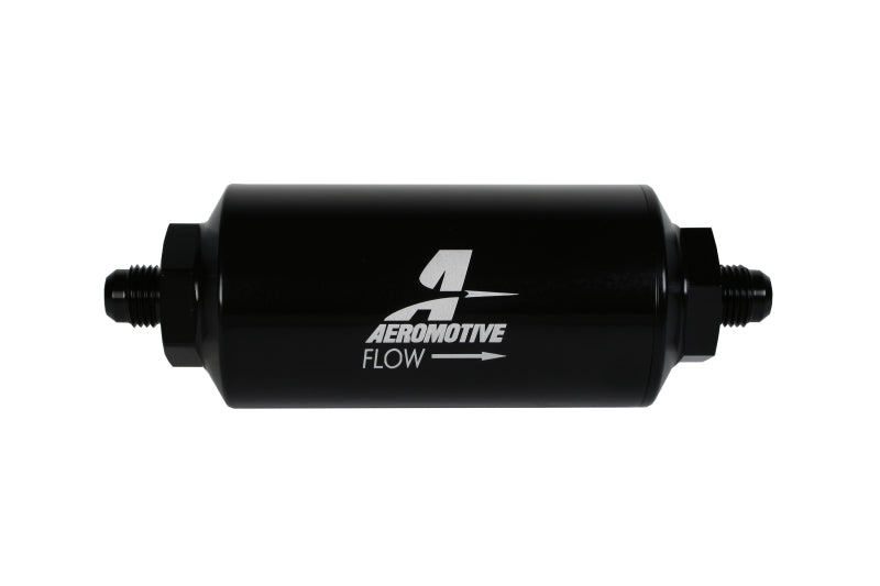 Aeromotive In-Line Filter with 10 Micron Fabric Element, AN-06 Male, Bright Dip Black Finish