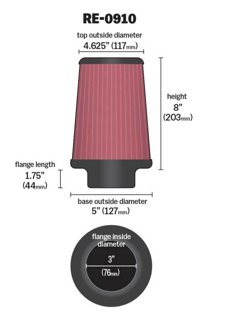 K&N Engineering Universal Rubber Air Filter 3 Inch Flanged for Automotive and Equipment Use