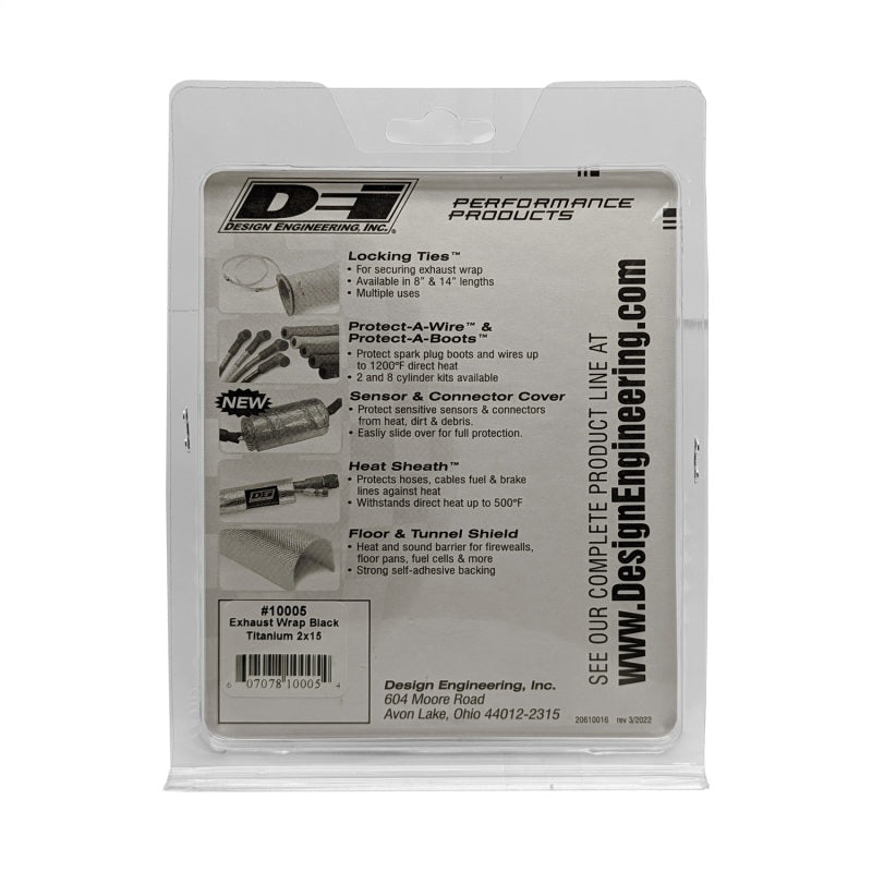 DEI Black Titanium Exhaust Wrap 2-inch x 15-foot - High-Performance Thermal Protection for Automotive Exhaust Systems