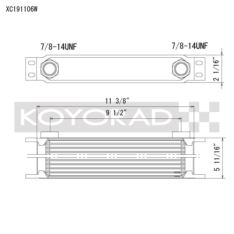 Koyo 19 Row Oil Cooler - 11.25 inch x 5.75 inch x 2 inch with AN-10 ORB Provisions