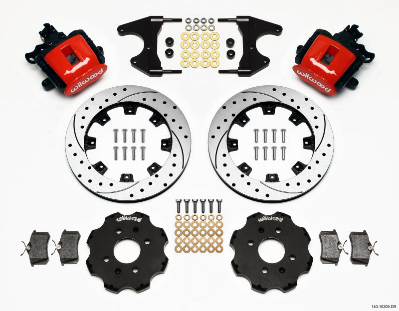 Wilwood Combination Parking Brake Rear Kit for Honda Civic / Integra - 12.19 Inch Drilled Rotors and Red Calipers Part #WIL140-10209-DR