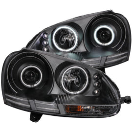 ANZO 2006-2009 Volkswagen Rabbit Projector Headlights with Halo - Black Housing, Clear Lens, CCFL - Pair