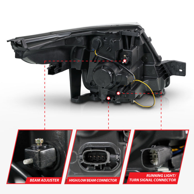 ANZO 11-15 Ford Explorer Projector Headlights with Light Bar, Black Housing – Improved Style & Performance