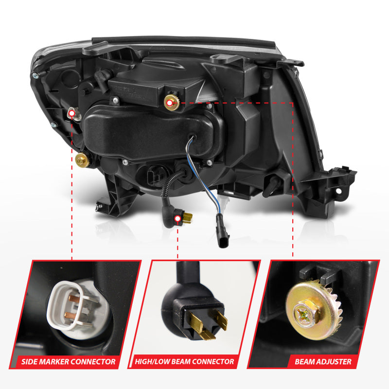 ANZO Full LED Projector Headlights for Toyota Tacoma 2005-2011 – Black with White DRL, Sequential Signal, and Initialization Features