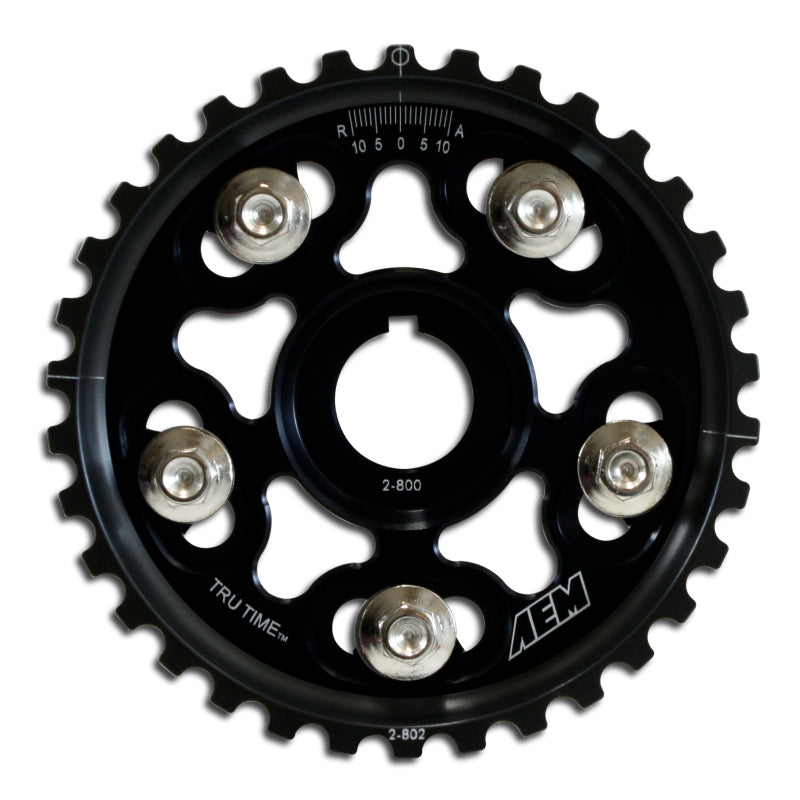 AEM Tru-Time Adjustable Camshaft Gear for Honda and Acura Engines - Black Anodized, Part Number aem23-802BK