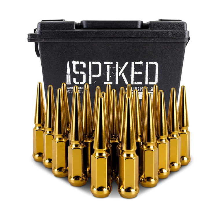Mishimoto Steel Spiked Lug Nuts M14 x 1.5, 24-Piece Set in Gold