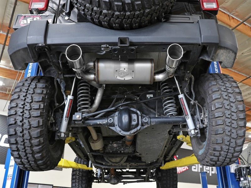 aFe Rebel Series 2.5-inch Dual Stainless Steel Axle-Back Exhaust System for Jeep Wrangler (2007-2018) with V6-3.6L / 3.8L Engine