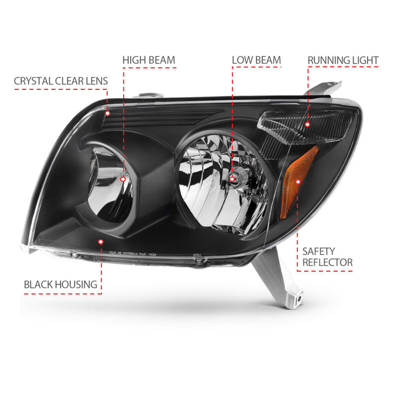 ANZO 2003-2005 Toyota 4Runner Crystal Headlight Set with Clear Lenses and Black Housing