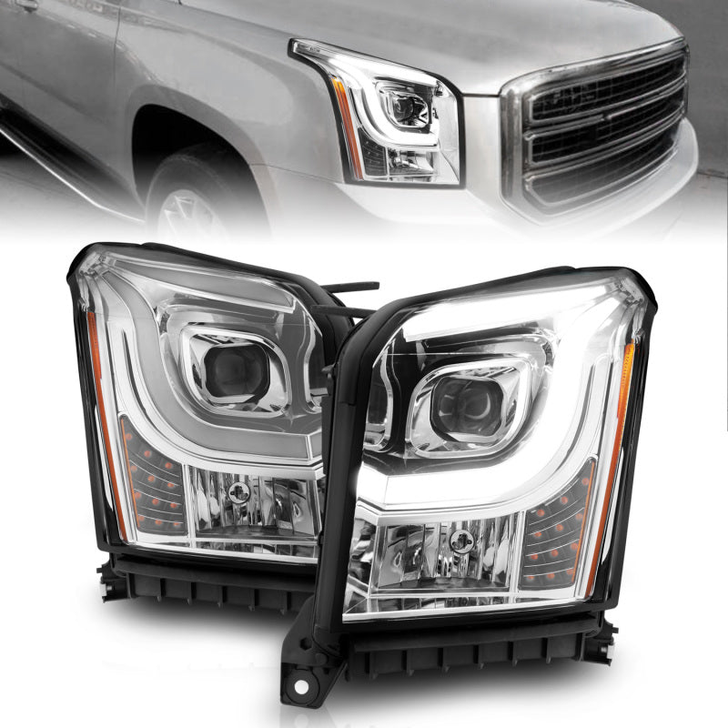 ANZO 2015-2017 GMC Yukon XL Projector Headlights with Lightbar - Black Housing and Clear Lens