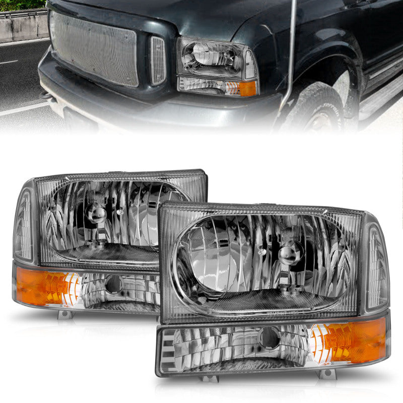 ANZO 2000-2004 Ford F-250 Super Duty Crystal Headlight Set with Chrome Housing (Pair)