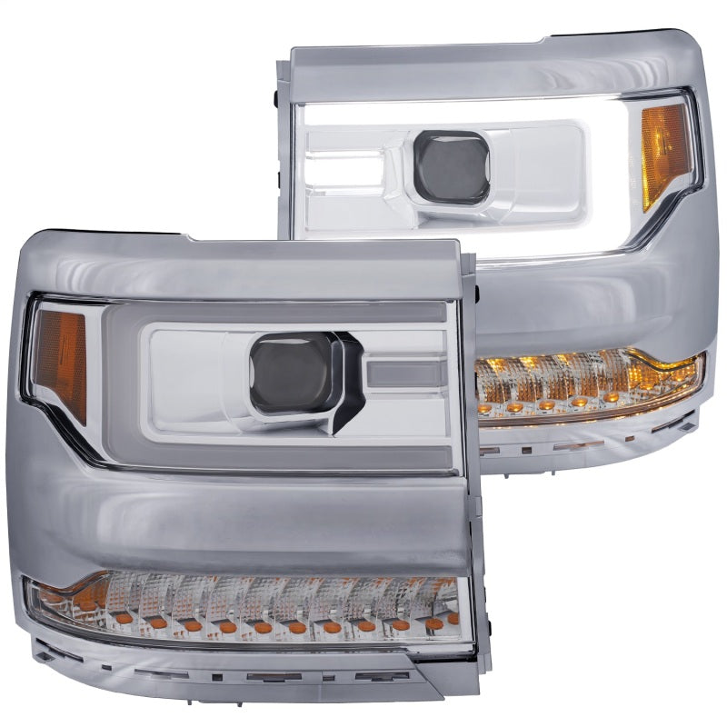 ANZO 16+ Chevy Silverado 1500 Projector Headlights with Chrome Housing and Amber Sequential Turn Signal