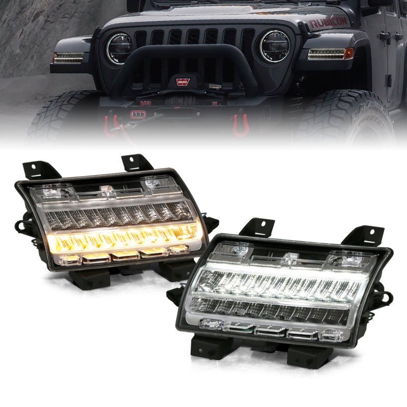 ANZO 18-19 Jeep Wrangler JL Chrome Clear LED Side Marker Light Assembly with Sequential Signal - Pair
