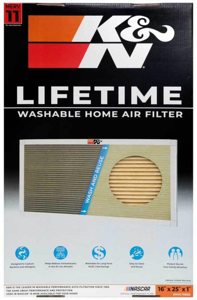 K&N Engineering HVAC Filter 16 x 25 x 1 - Reusable Pleated Synthetic Air Filter for Home HVAC Systems