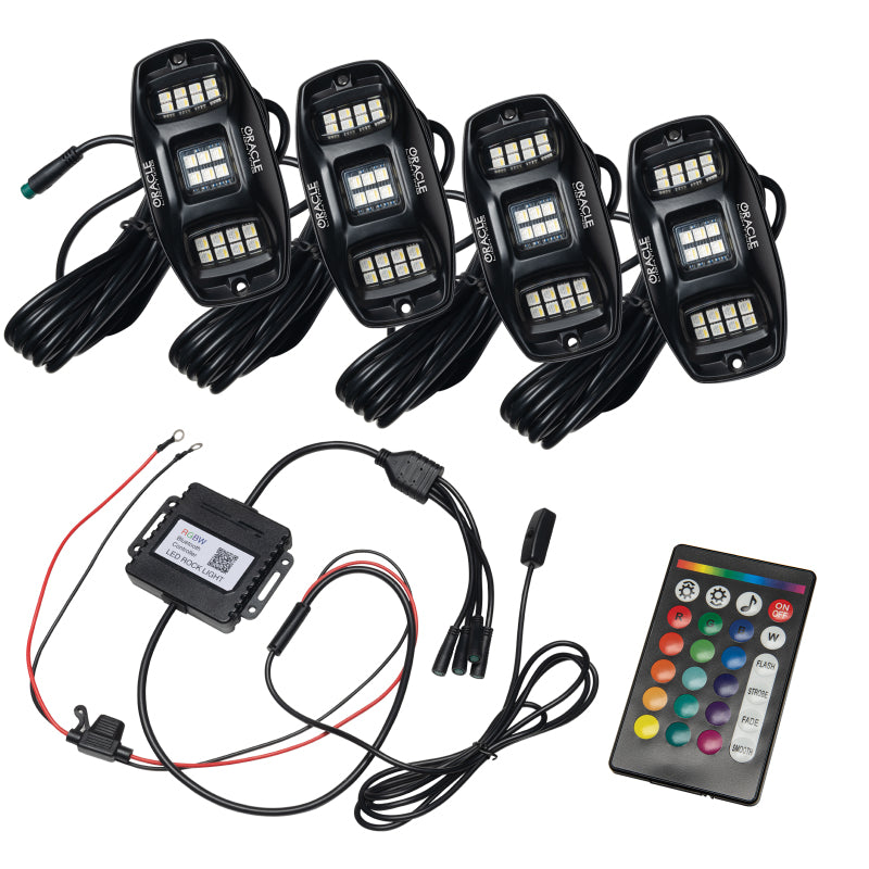 ORACLE Lighting RGB+W Underbody Wheel Well Rock Light Kit – 4 Pieces with Bluetooth & Wireless Remote Control