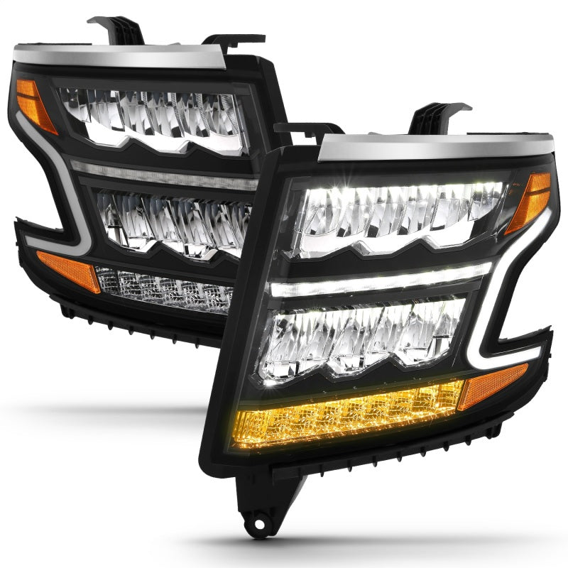 ANZO 15-20 Chevy Tahoe and Suburban LED Headlight Set with Sequential Amber and Black Housing