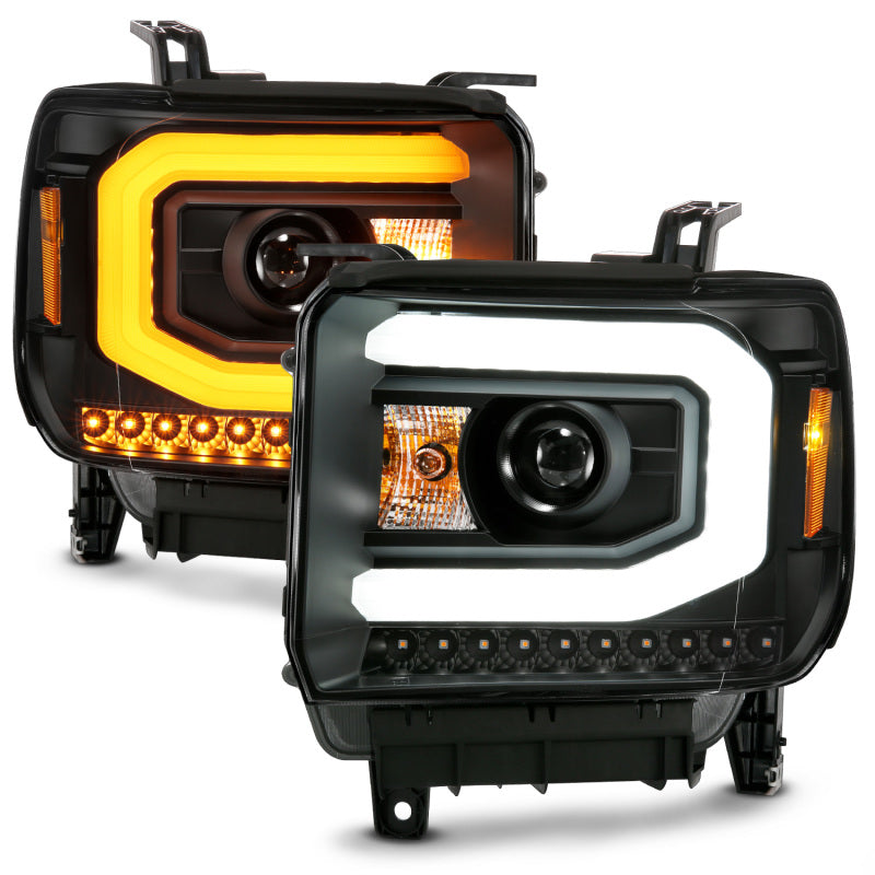 ANZO GMC Sierra 1500 14-15 & 2500HD/3500HD Projector Headlight Set with Plank Style Switchback, Black Finish