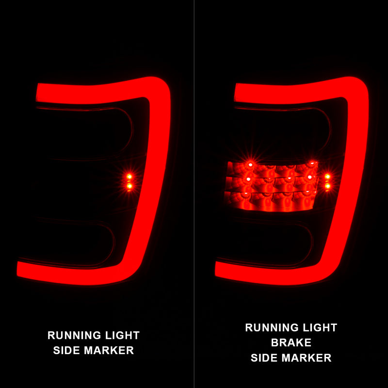 ANZO 1999-2004 Jeep Grand Cherokee LED Tail Light Set with Light Bar, Black Housing & Clear Lens