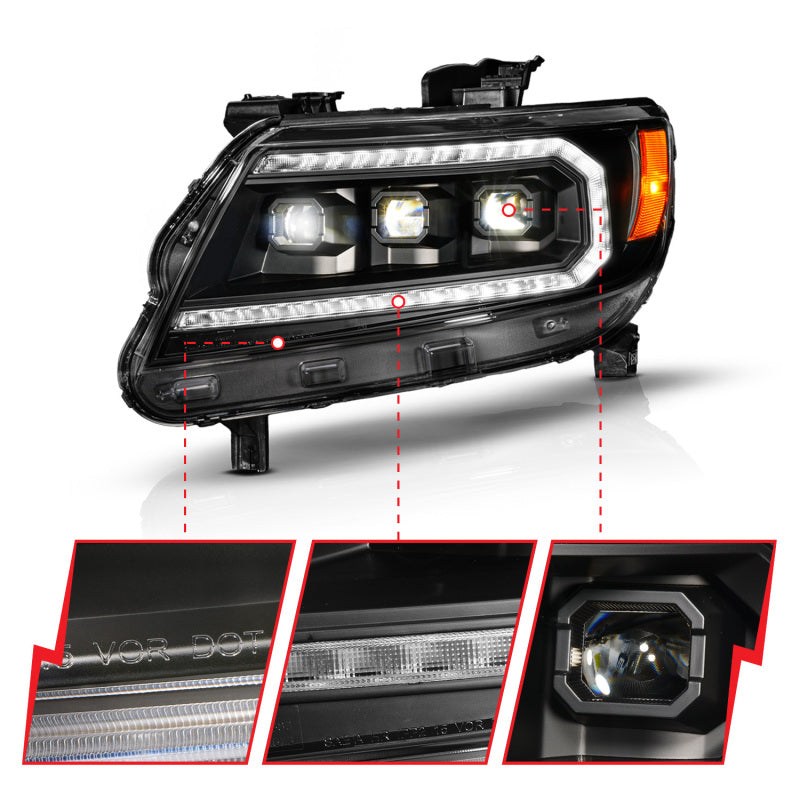 ANZO 15-22 Chevy Colorado Black Housing Full LED Projector Headlights with Sequential Light Bar