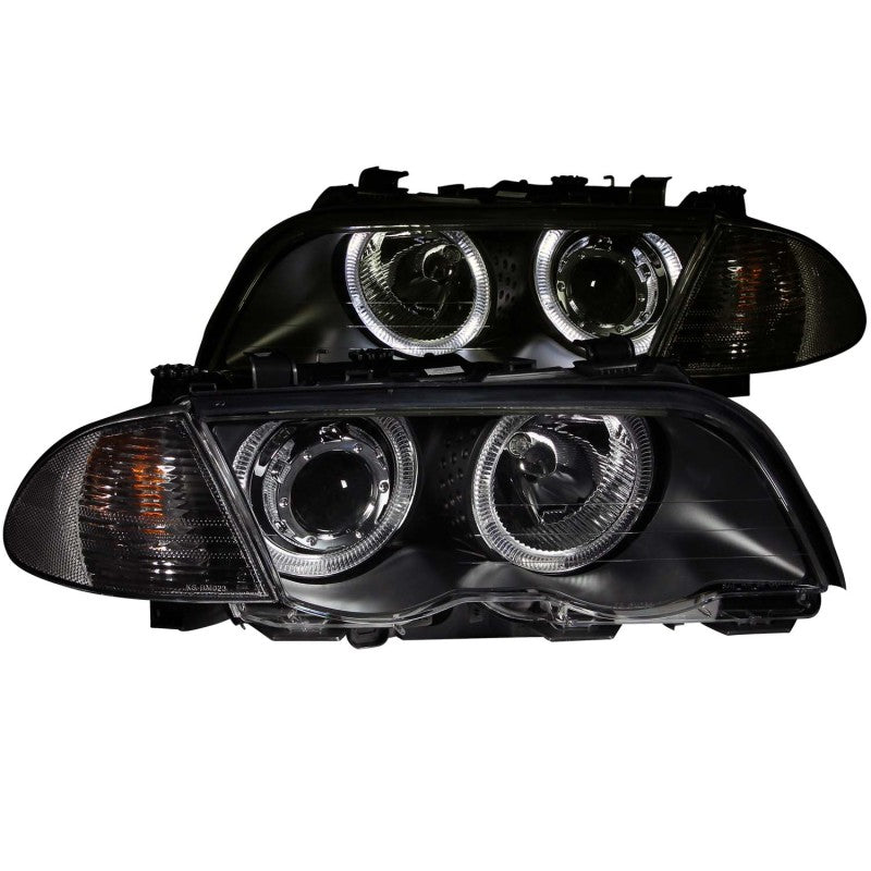 ANZO 1999-2001 BMW 3 Series E46 Projector Headlights with Halo – Black Housing and Clear Lens (Pair)