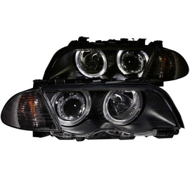 ANZO 1999-2001 BMW 3 Series E46 Projector Headlights with Halo – Black Housing and Clear Lens (Pair)