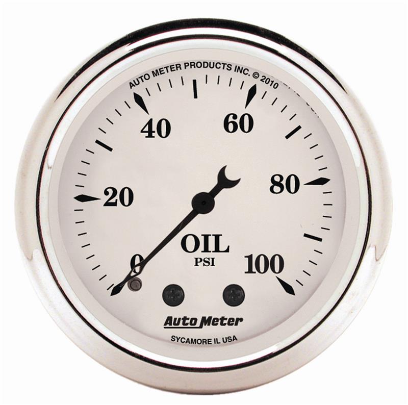 AutoMeter Mechanical Oil Pressure Gauge 2-1/16 inch Old Tyme White for Automotive Engines