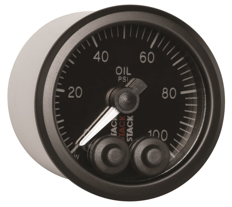 AutoMeter Stack Instruments Pro Control 52mm Oil Pressure Gauge - Black (0-100 PSI, 1/8in NPTF Male)
