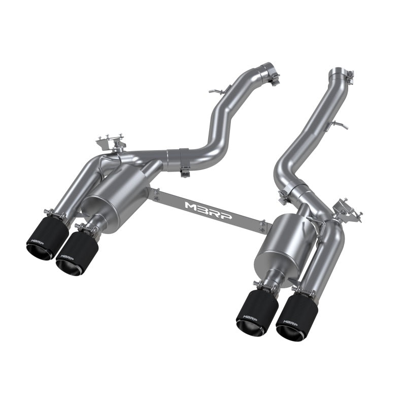 MBRP Armor Pro Series 3-Inch T304 Stainless Steel Resonator-Back Exhaust System with Quad Carbon Fiber Tips for BMW M2 (2019-2021)