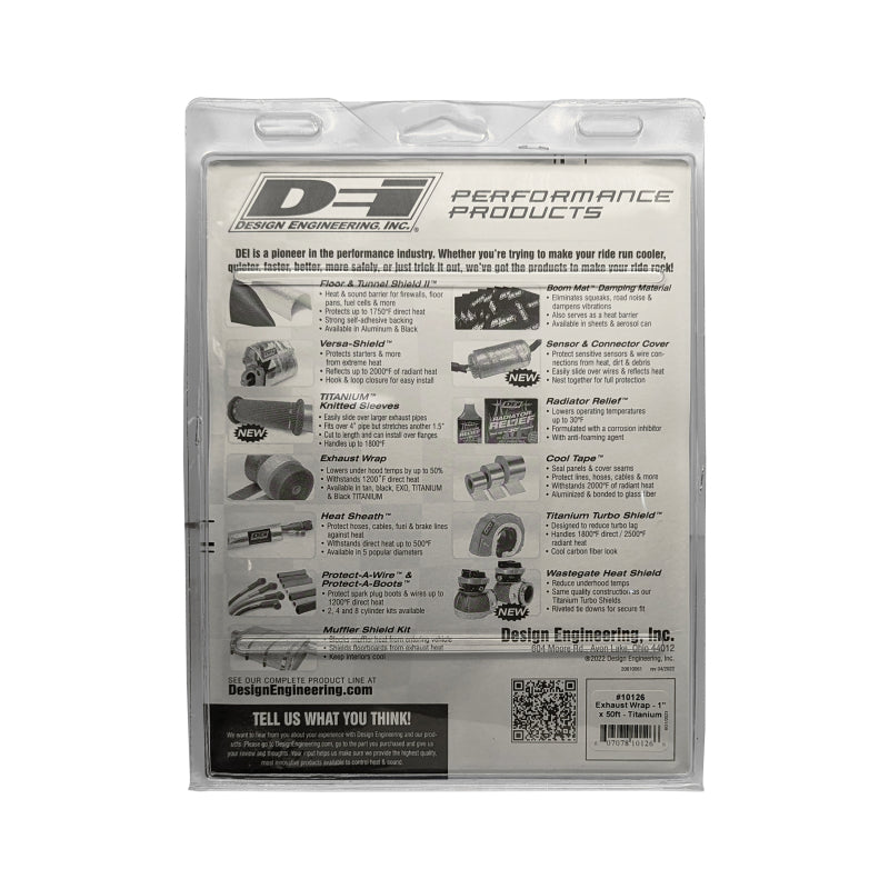 DEI Titanium Exhaust Wrap 1 inch x 50 ft with LR Technology – High-Performance Thermal Insulation for Automotive and Motorcycle Applications