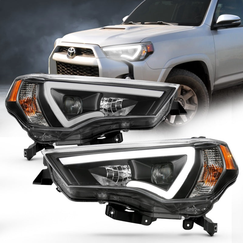 ANZO 14-18 Toyota 4Runner Plank Style Projector Headlights with Amber Accents - Black Pair