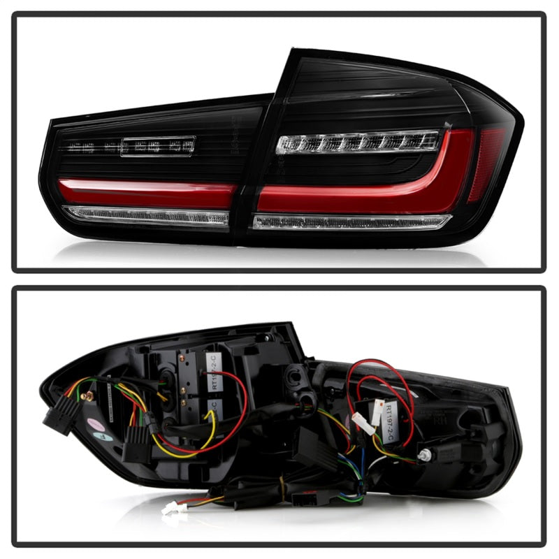 Spyder BMW 3 Series F30 Full LED Tail Lights with Sequential Turn Signal and Red Light Bar - Black (2012-2018)