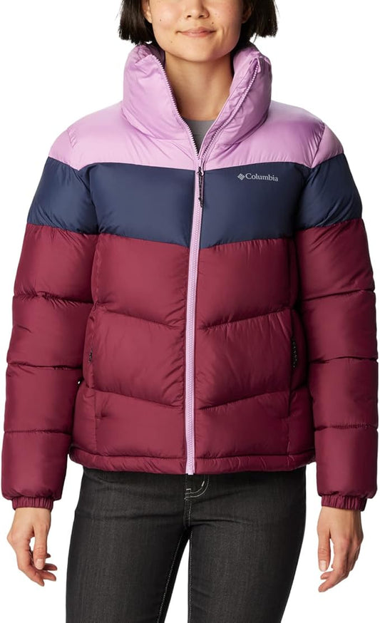 Columbia Women's Puffect Color Blocked Jacket, Marionberry/Nocturnal/Gumdrop, 2X Plus