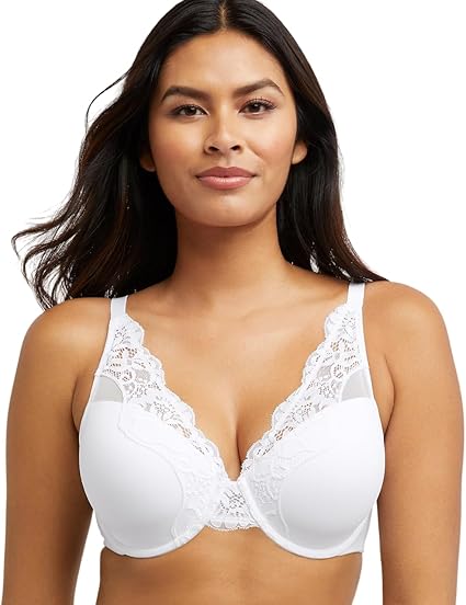 Bali Women's One Smooth U Lace Underwire Bra, Comfort Stretch Full-Coverage Convertible Bra, White, 40DD US