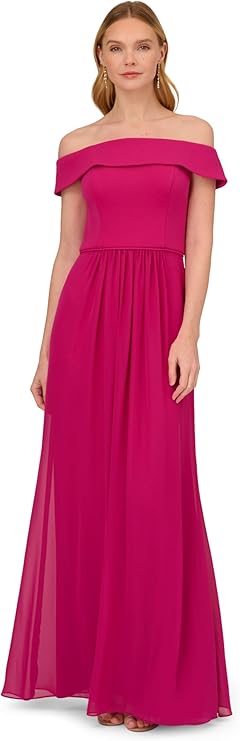 Adrianna Papell Women's Crepe Chiffon Gown, Bright Magenta, 4