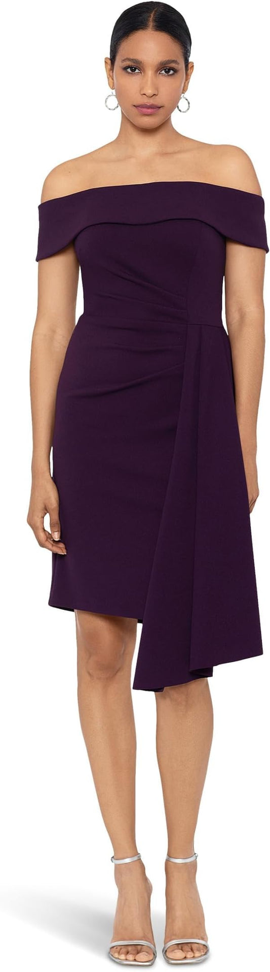 Xscape Off-The-Shoulder Scuba Crepe with Drape Mulberry 14